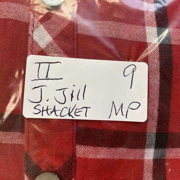 J Jill Tunic Button Up Top Womens Medium Petite Red Plaid Pockets Shacket Grunge - Picture 14 of 14